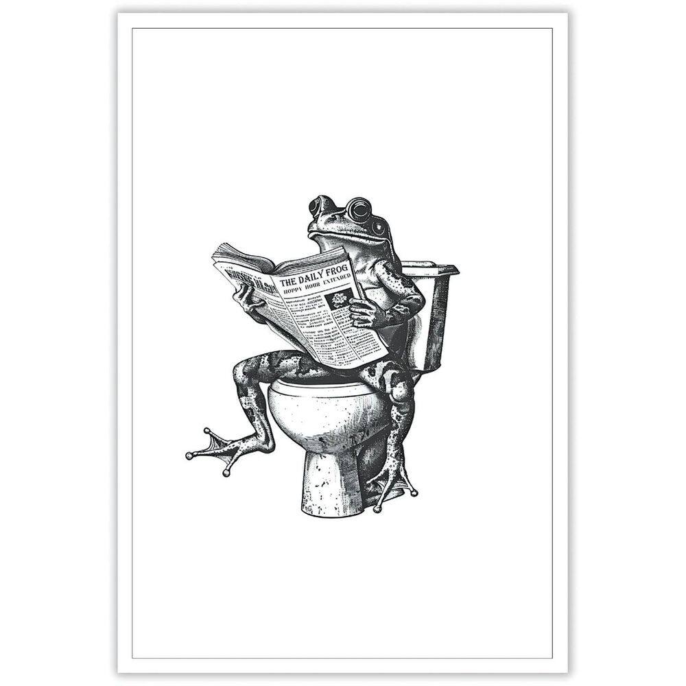 Impressão em tela Funny Bathroom Frog Wall Art Retro Frog 40x60cm