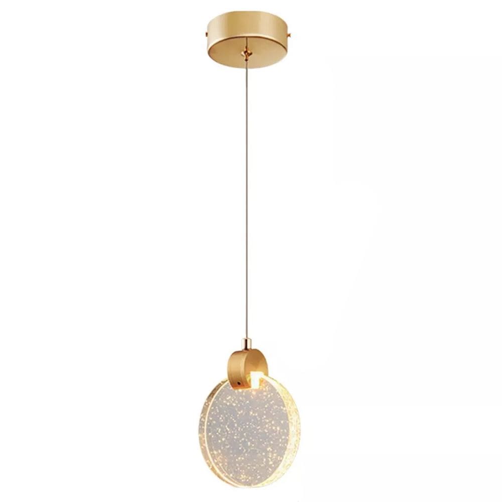 Luminaria Lustre Pendente Disco Lua de Cristal com Bolinhas Led Iluminaçao Decoraçao Moderno