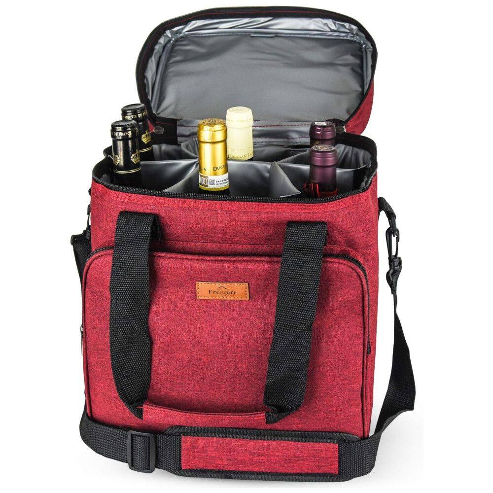 Bolsa Térmica Para Transporte de Vinhos Freshore até 6 Garrafas, Vermelha