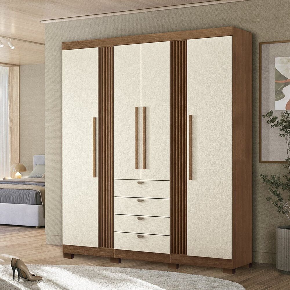 Guarda-roupa 4 Portas 4 Gavetas com Pés Mdp Aurora Jatobá/ Areia