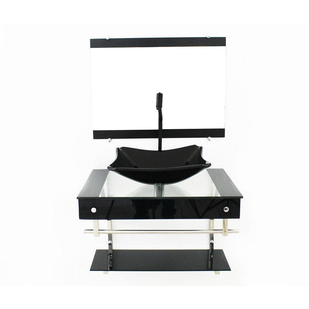 Gabinete De Vidro 60Cm Com Cuba Retangular Chanfrada - Preto