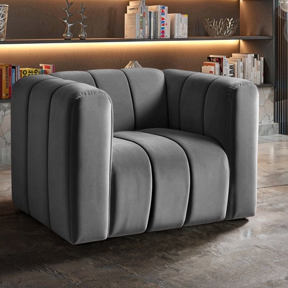 Poltrona Decorativa Retrô Moderna Sala de Estar Cinza
