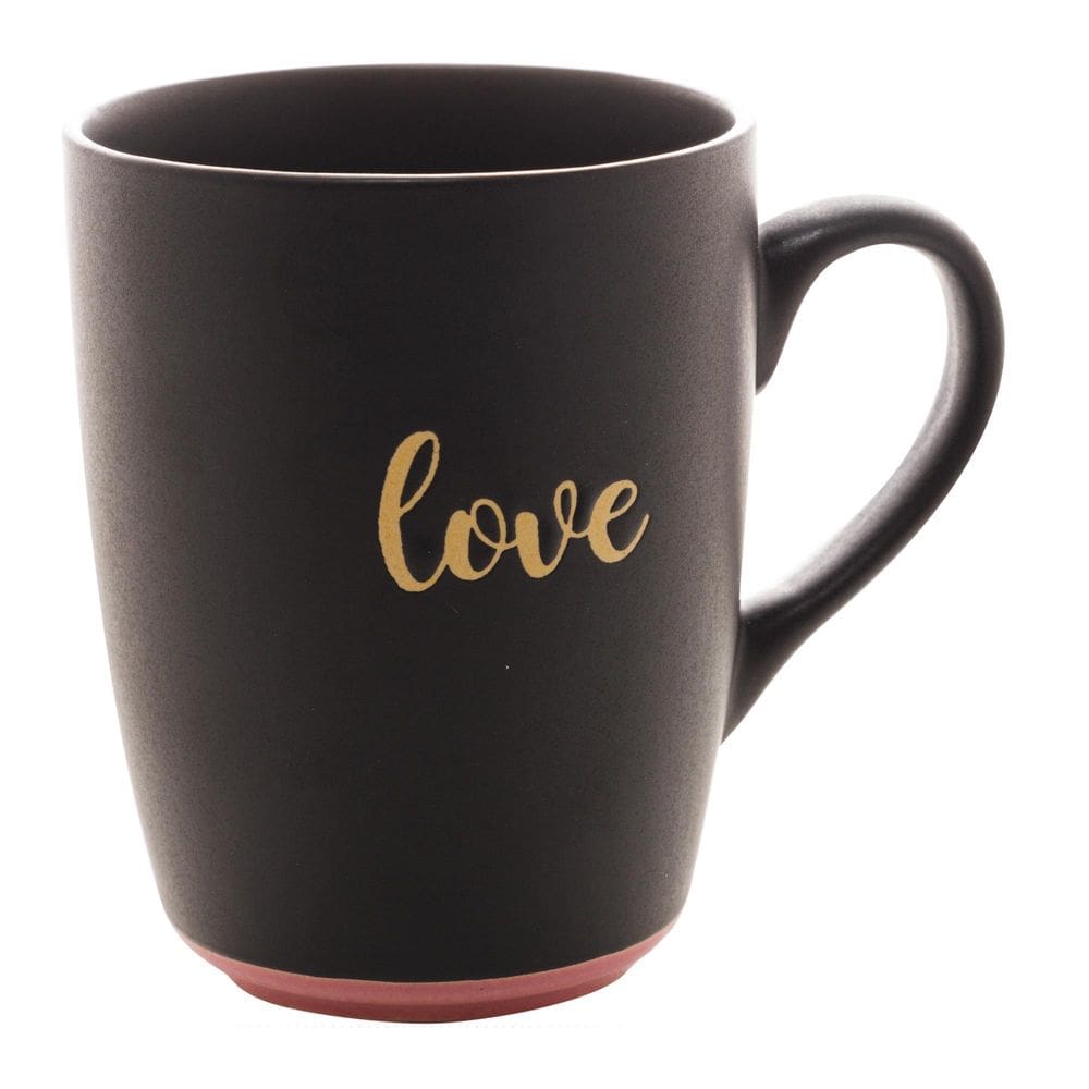 Caneca Em Cerâmica Bon Gourmet Love Preto E Rosa 340ml