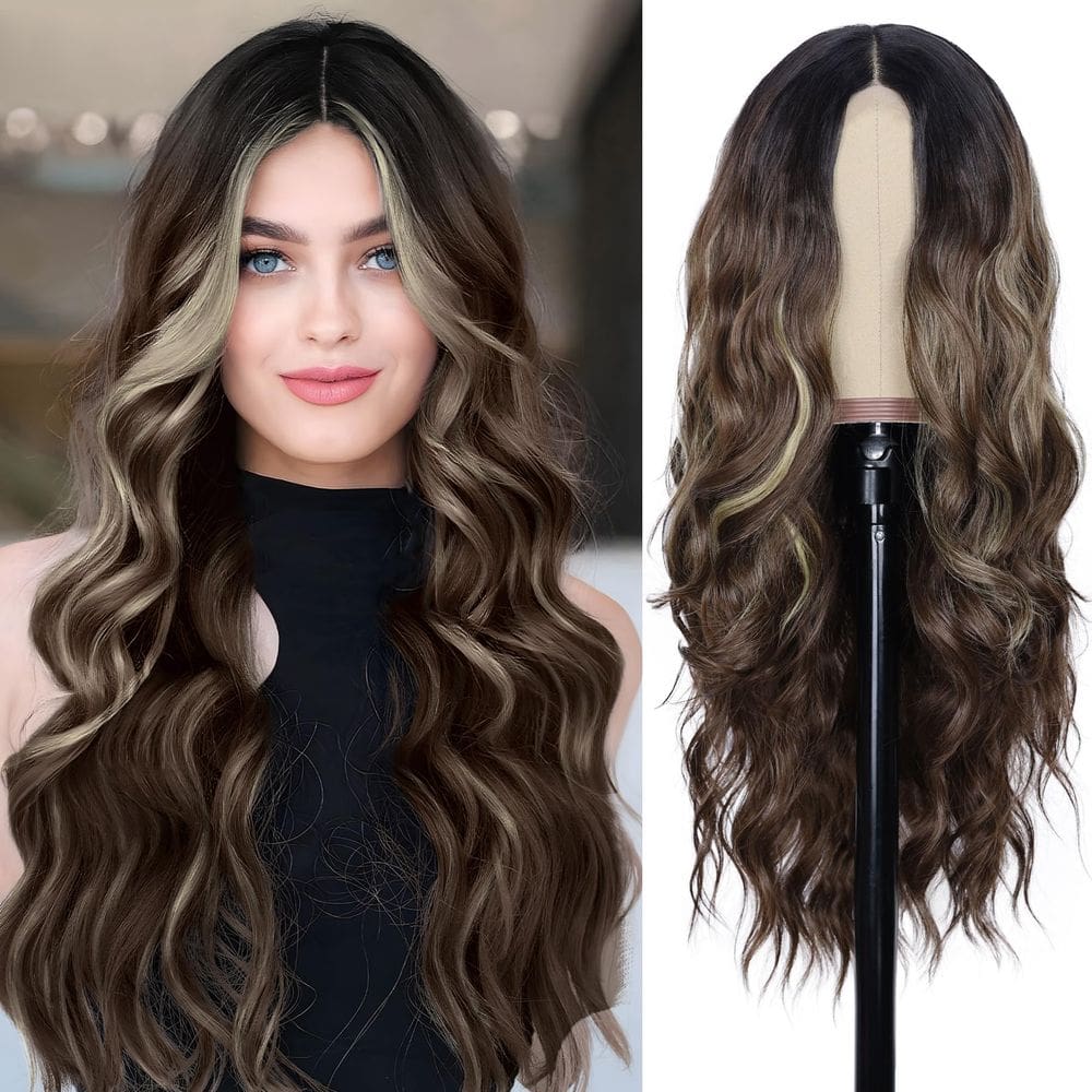 Peruca NAYOO Long Brown Mista Loira Ondulada 66cm para mulheres