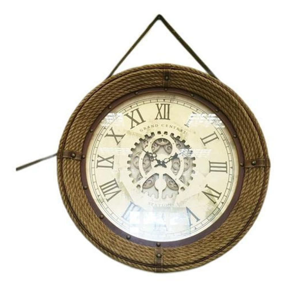 Relógio De Parede Vintage Alça Corda Couro 76 X 76