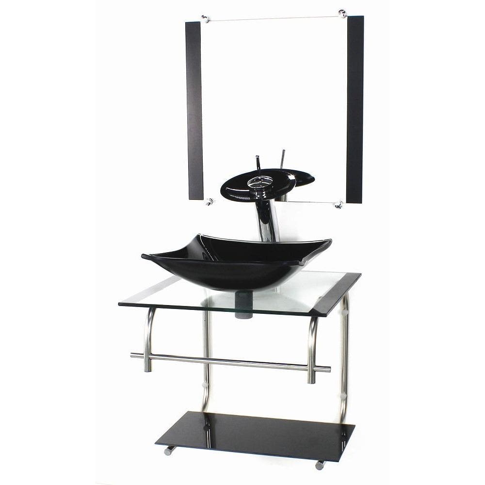 Gabinete 40Cm De Vidro Inox Cuba Quadrada Preto