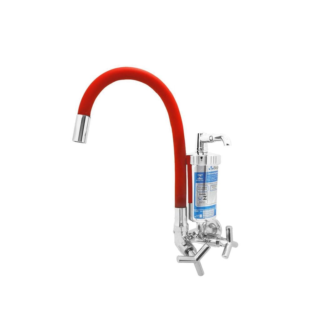 Torneira Filtro Color Vermelha Com Copo Metal C55 Parede