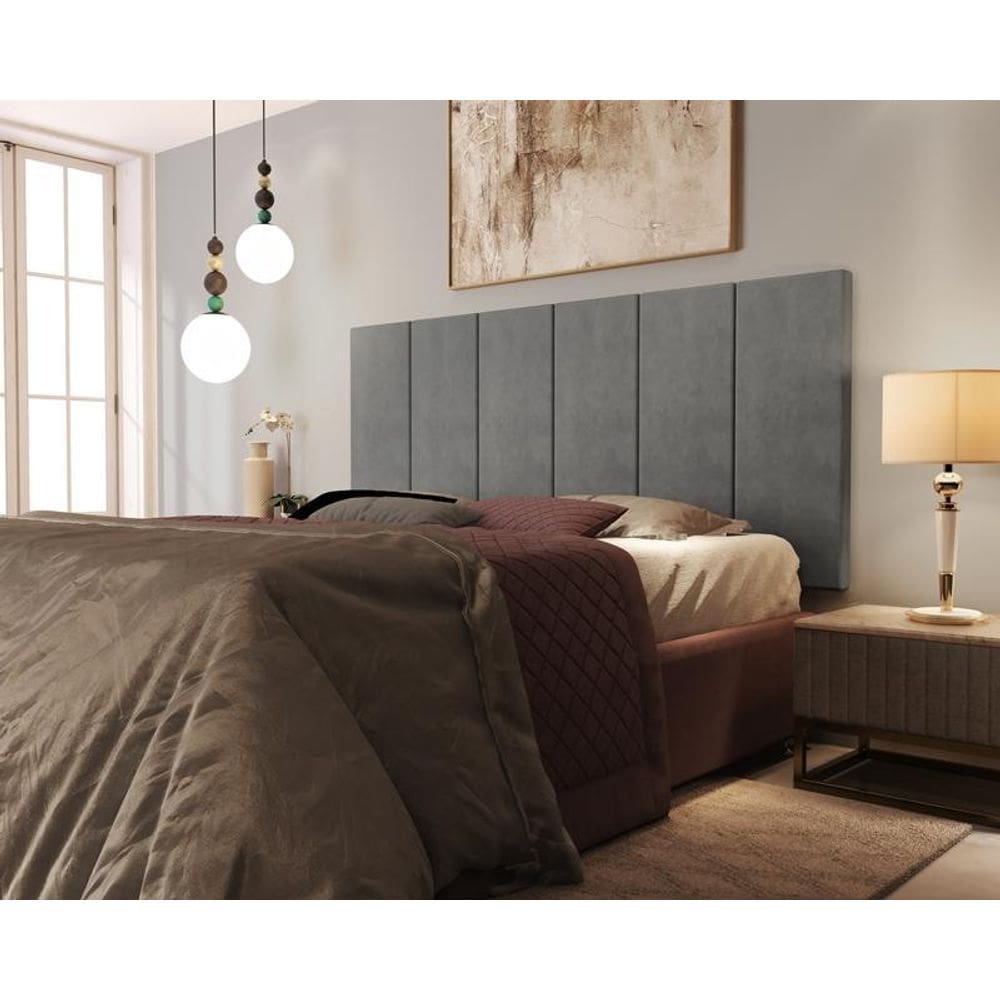 Kit 2 Paineis Cama Box Solene 1,40 Tecido Suede Cor Cinza