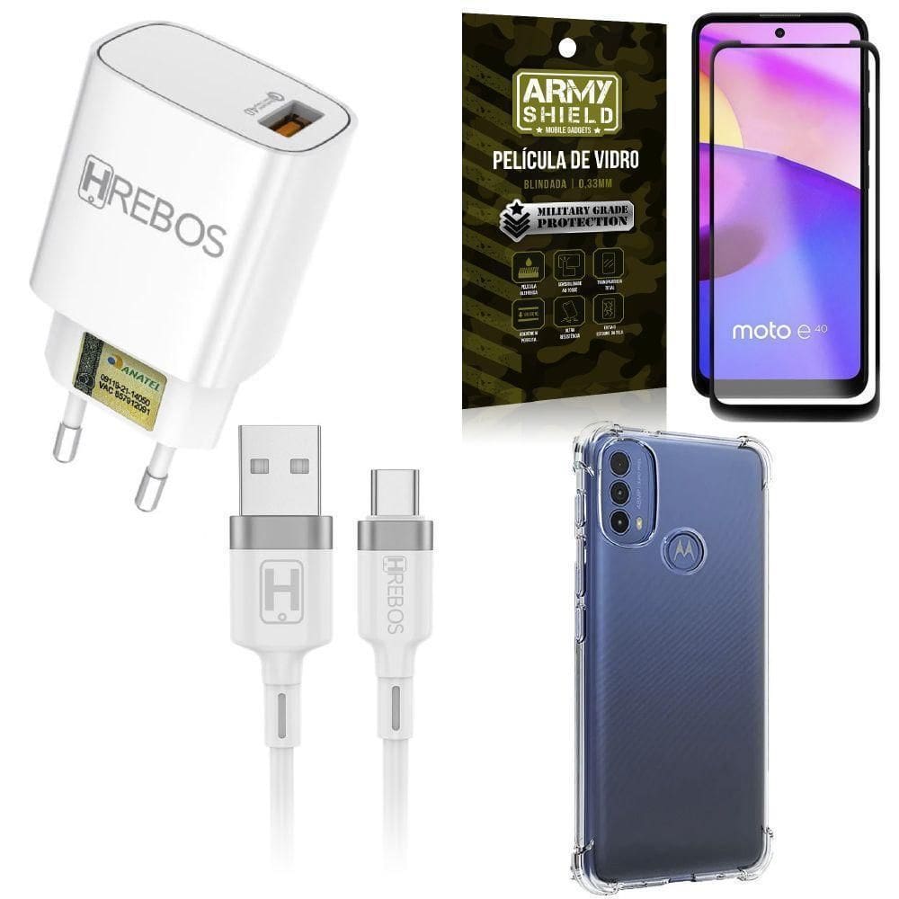 Capinha Moto E40 + Carregador Turbo Hs183 + Pelicula 3D
