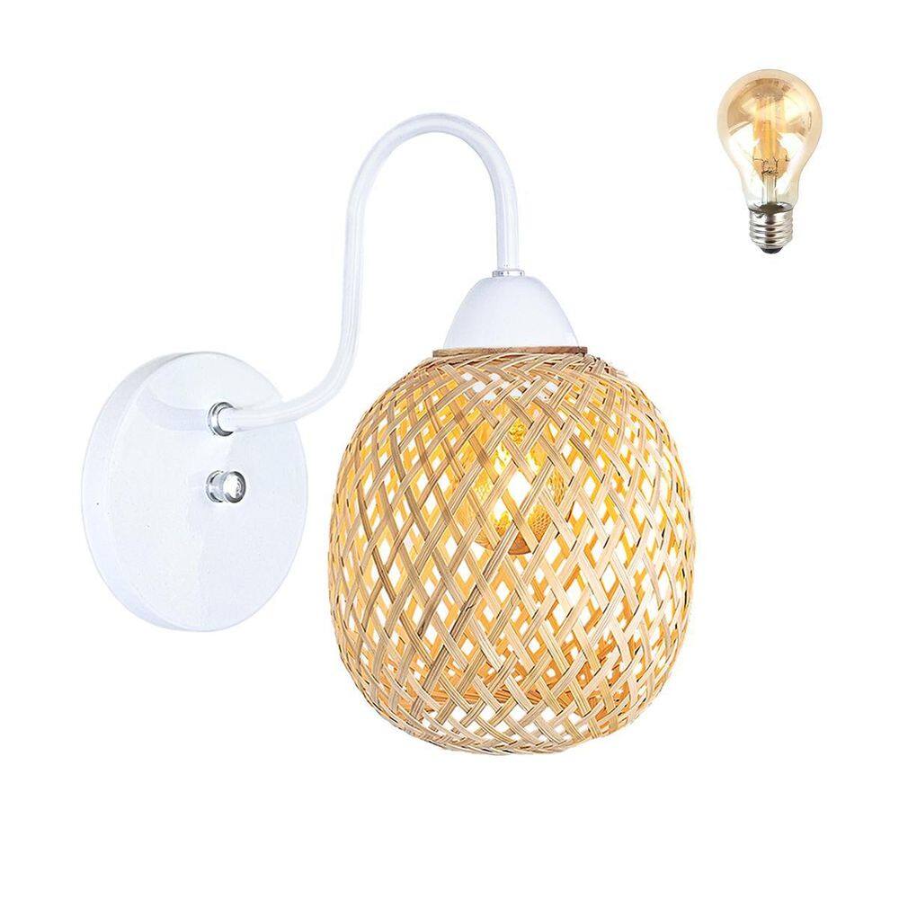 Luminária De Parede Fibra Natural Em Bambu Nat96 + Led