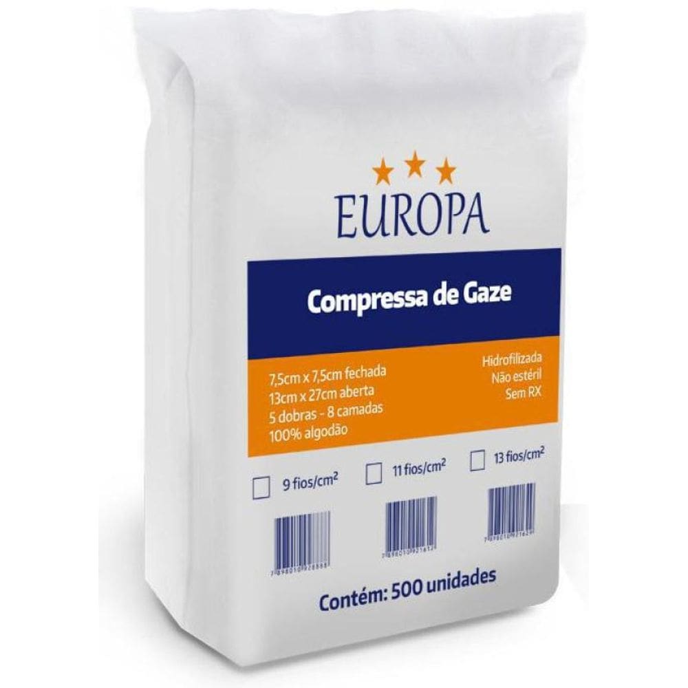 Compressa Gaze 09F. Com 500 Nao Esteril 7,5 Cmx7,5 Cm Europa