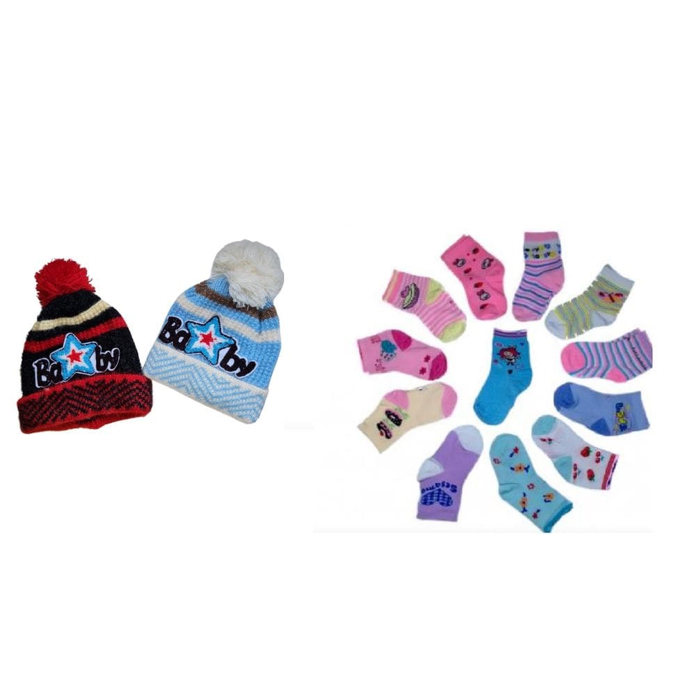Kit 2 Toucas E 12 Meias Infantil Inverno Frio