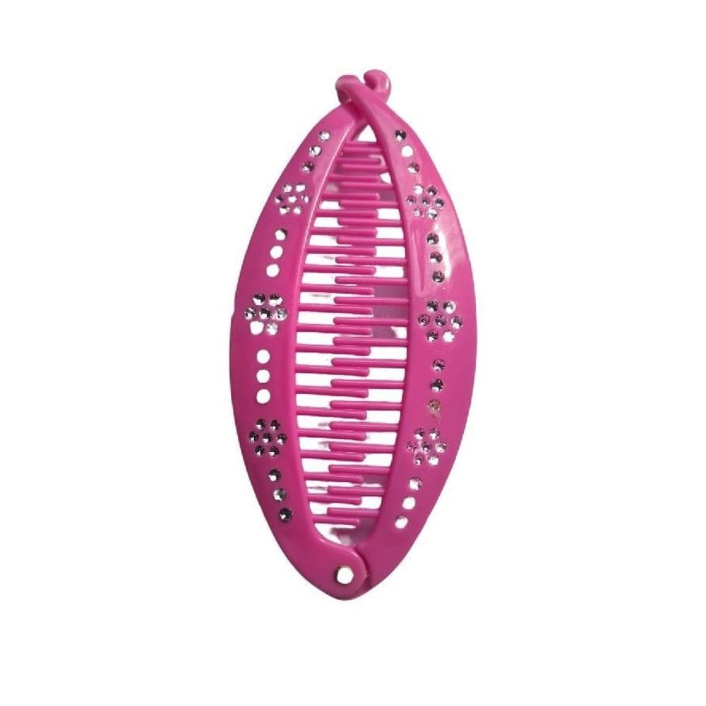 Presilha De Cabelo Rosa Estilo Banana Pente Com Strass
