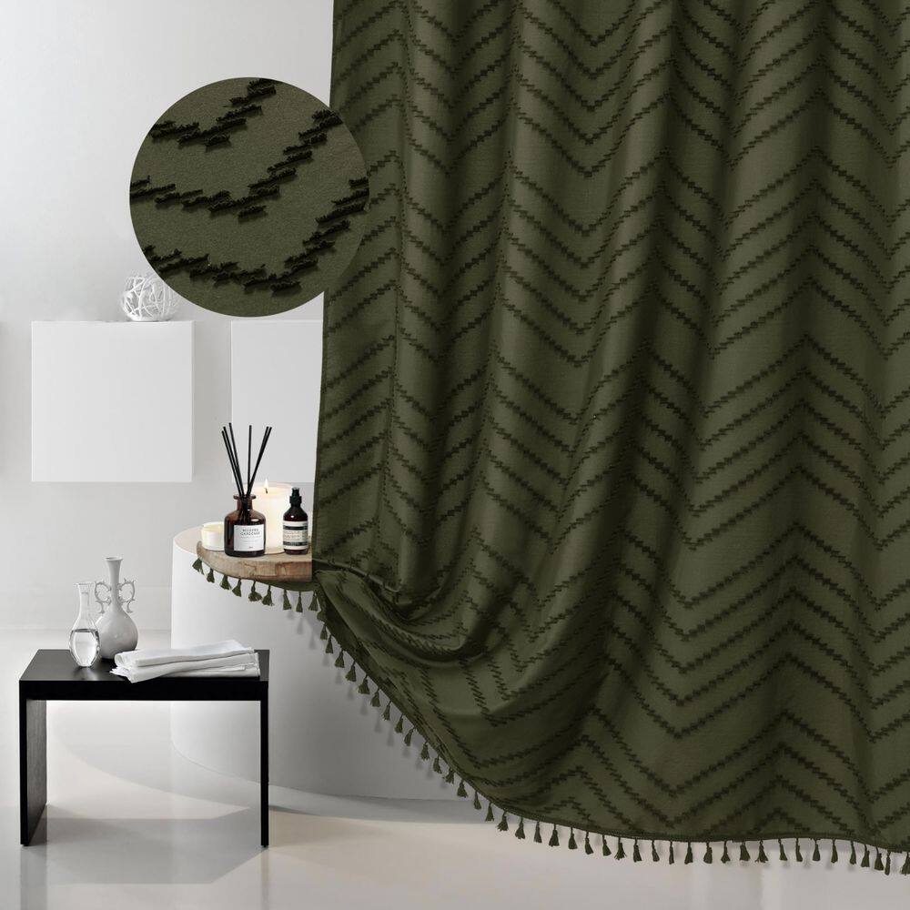Cortina de chuveiro Siiluminisoy Boho verde oliva 180x200cm com borla