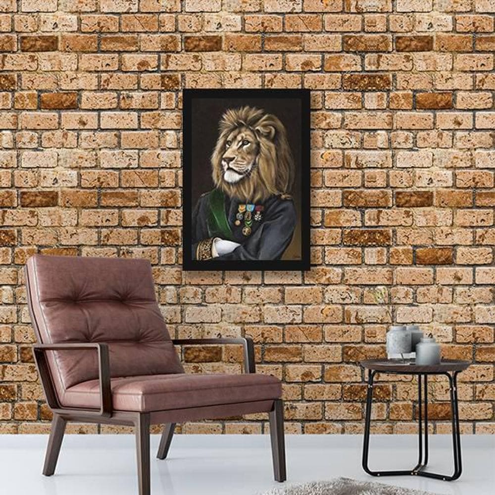 Quadro Decorativo Leão Nobre 45x34Cm Moldura Preta