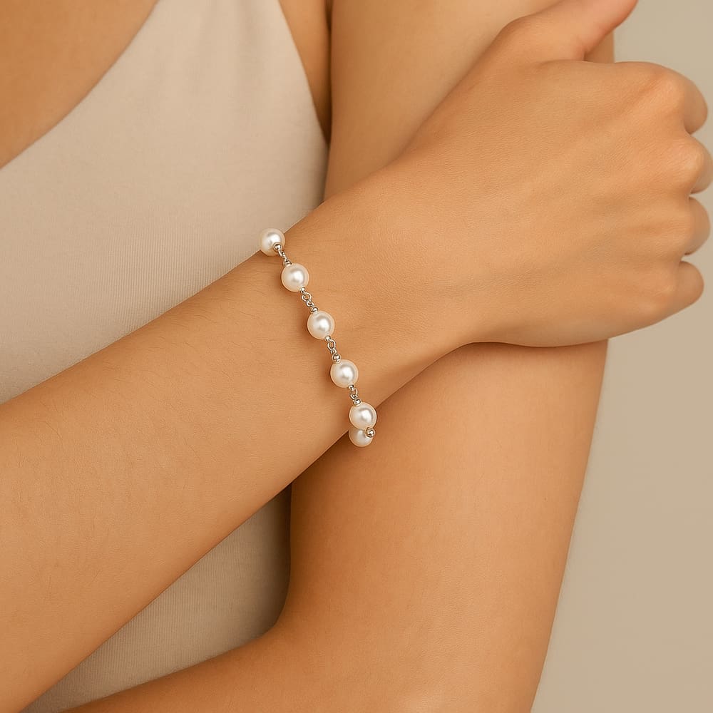 Pulseira Feminina de Pérola Aço Inox Hipoalérgico Clássica