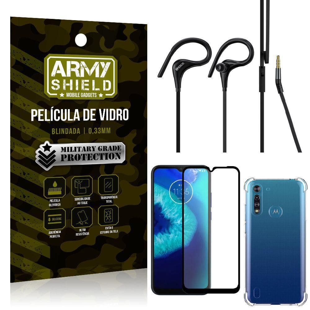 Capa + Película 3D MotoG8PowerLite + Fone Sport Hs114