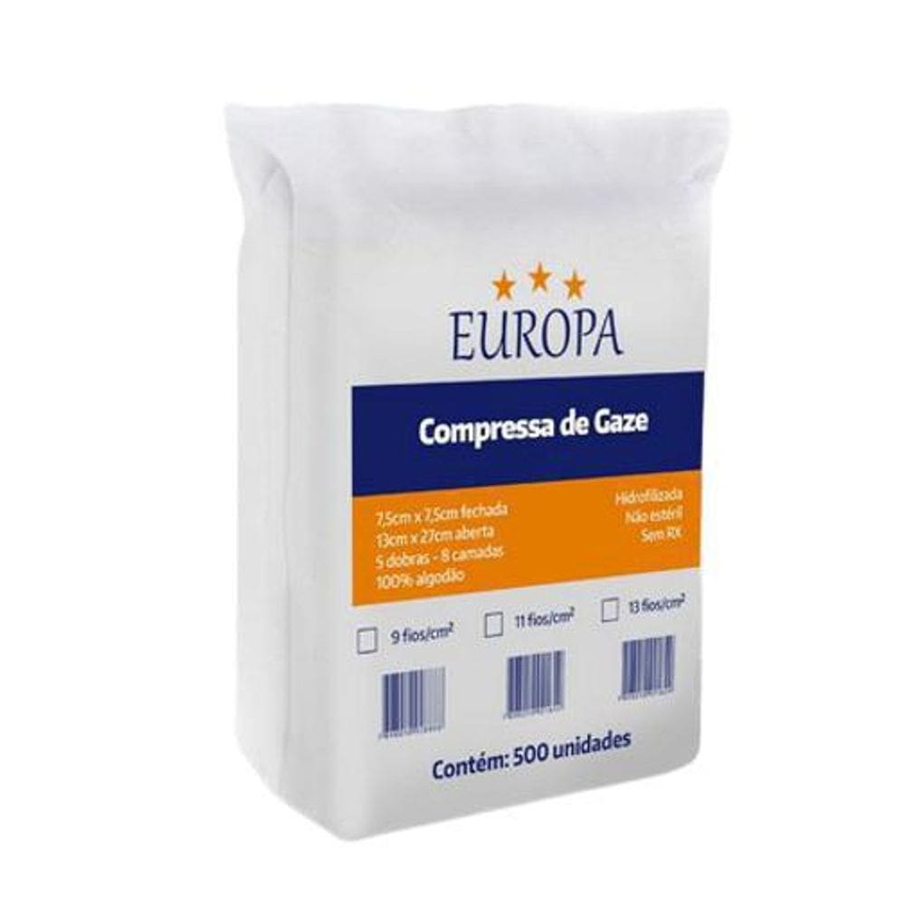 Compressa De Gaze 13F Com 500 N Esteril 7,5CmX7,5Cm Europa