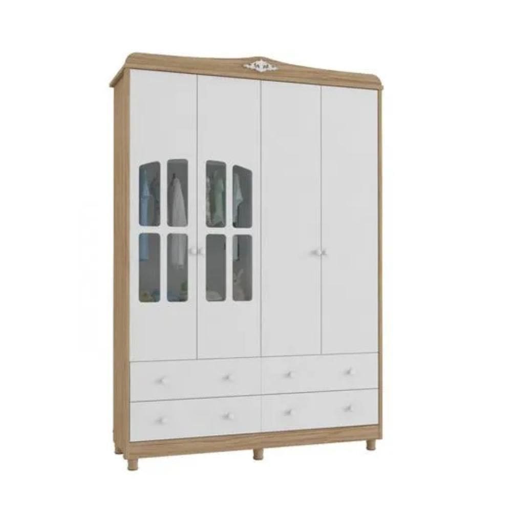 Guarda Roupa Peroba Elô 4 Portas e 4 Gavetas Branco/Carvalho