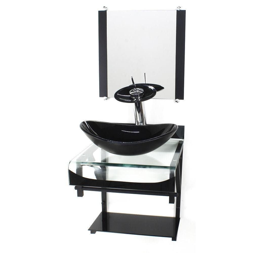 Gabinete Vidro 40Cm Banheiro Curvado Duplo Pp Cuba Oval