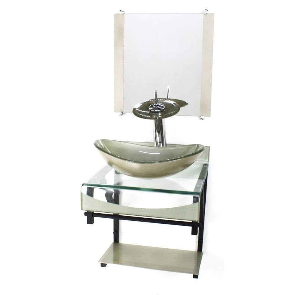 Gabinete Vidro 40Cm Banheiro Curvado Duplo Pp Cuba Oval