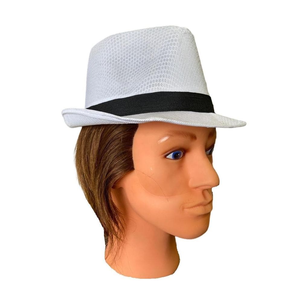 Chapéu Tecido De Malandro Branco Com Preto Fantasia Carnaval