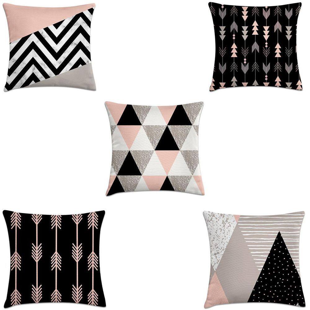 Kit 5 Capas De Almofadas Escandinava Rosa E Preto 40X40