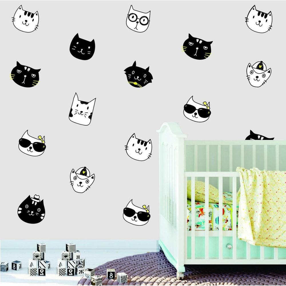 Adesivo De Parede Gatinhos Aleatórios - Cabeças De Gatos