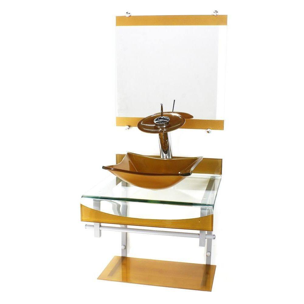 Gabinete Vidro 40Cm Banheiro Curvado Duplo Pc Cuba Quadrada
