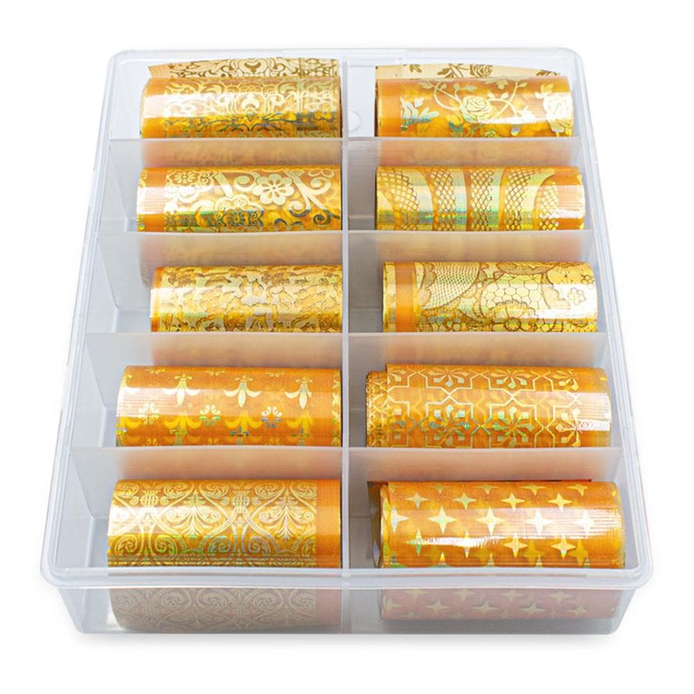 Nail Foil Unhas Dourado Holográfico Caixa 10 Rolos De 100Cm