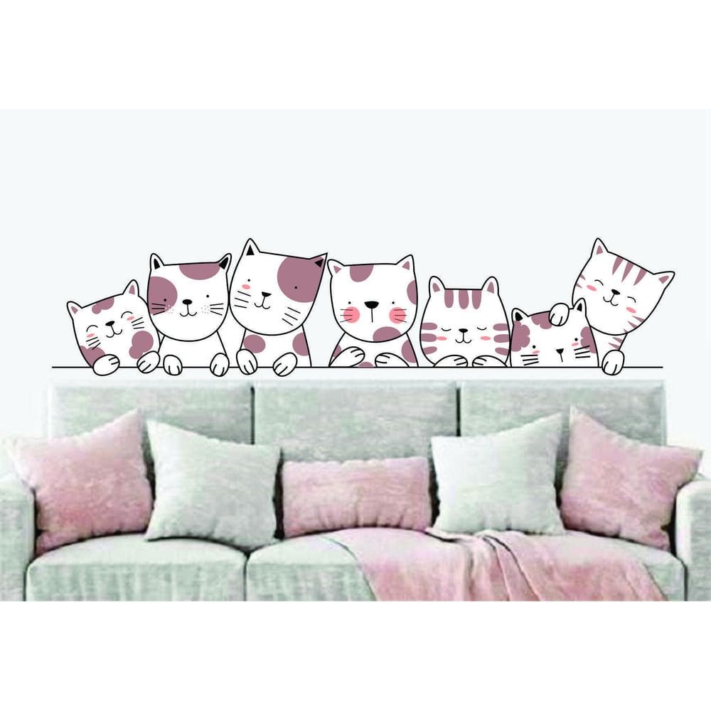 Adesivo De Parede Cabeceira Gatinhos Rosa