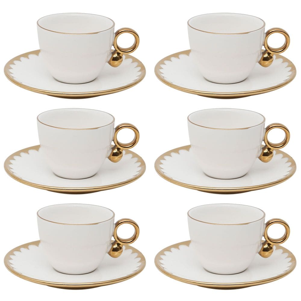 Conjunto de 6 Xícaras de Café com Pires de Porcelana Egg 90ml - Wolff