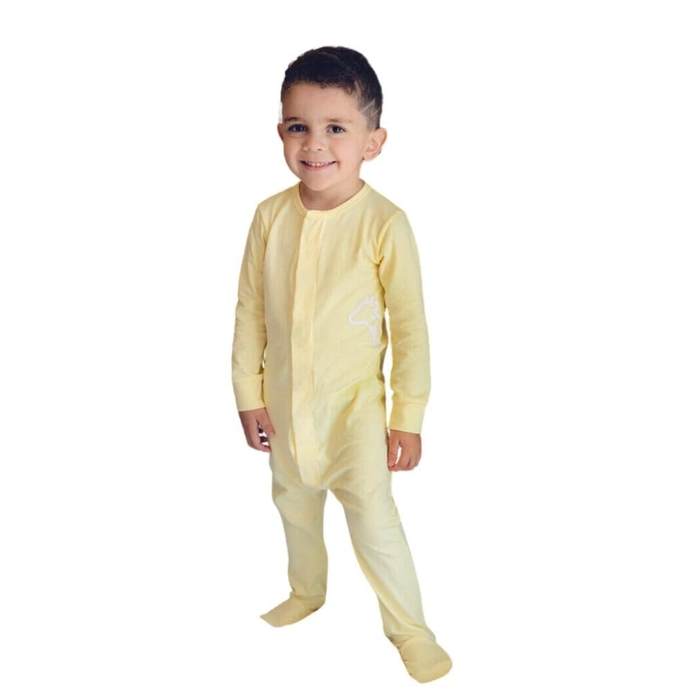 Macacão Magnético Amarelo com girafa lateral branca - 9 meses