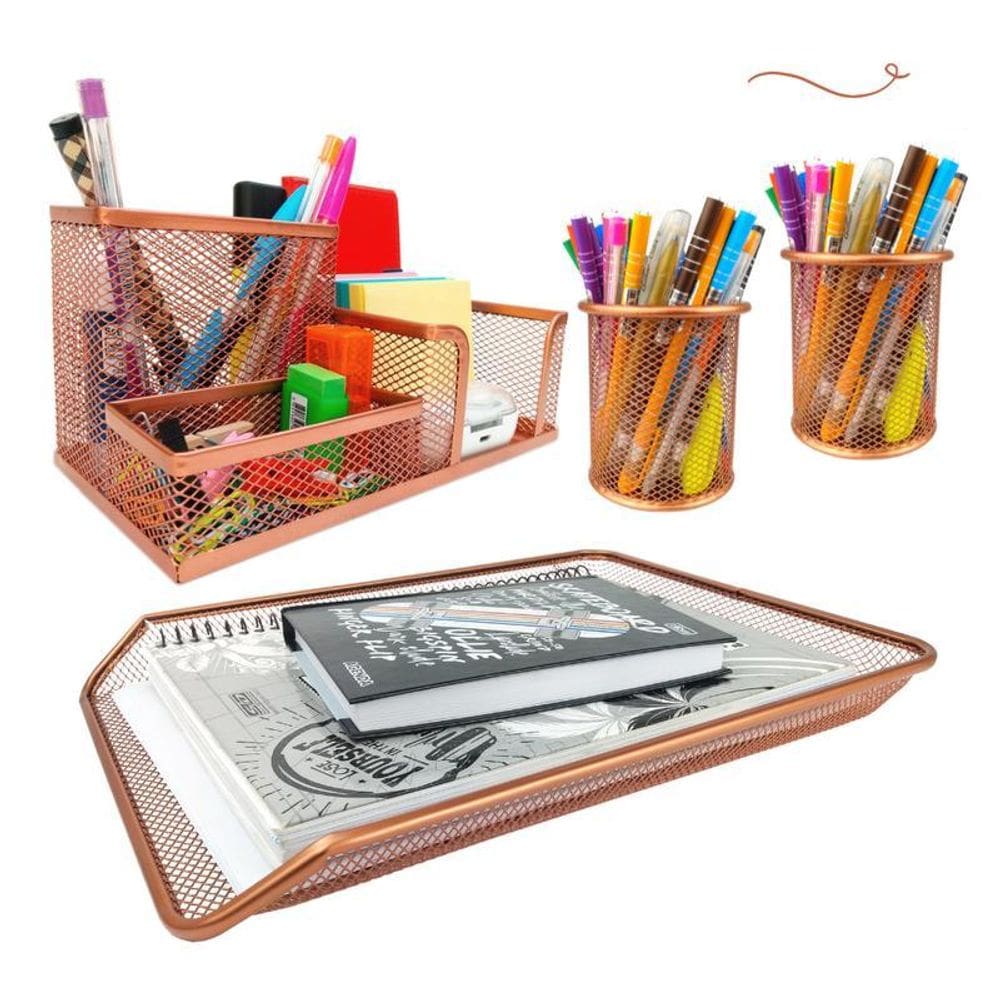 Kit Escritório Porta Caneta, Organizador Mesa, Bandeja