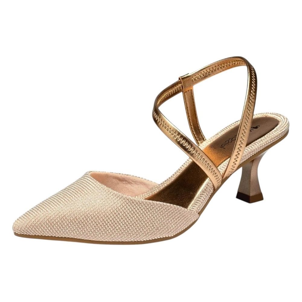 Sapato Slingback Feminino Salto Taça Baixo Brilho Mississipi