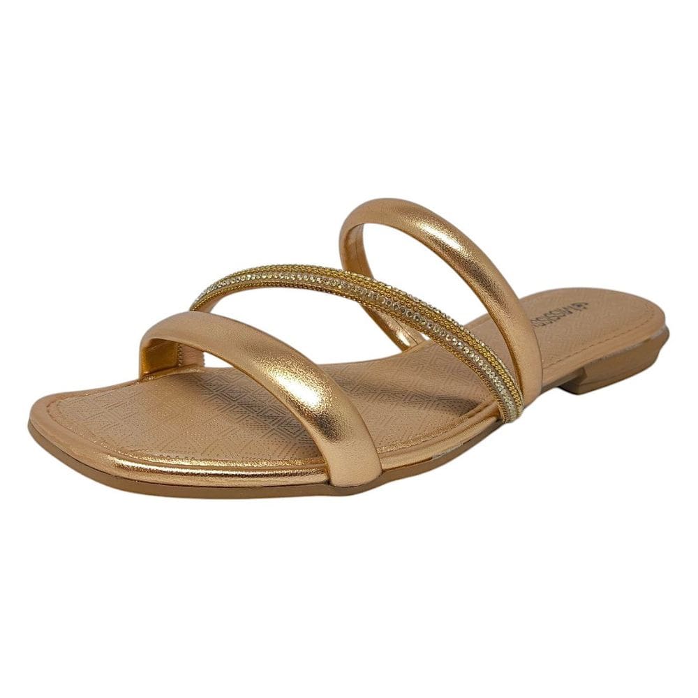 Chinelo Rasteiro Feminino Metalizado Strass Mississipi