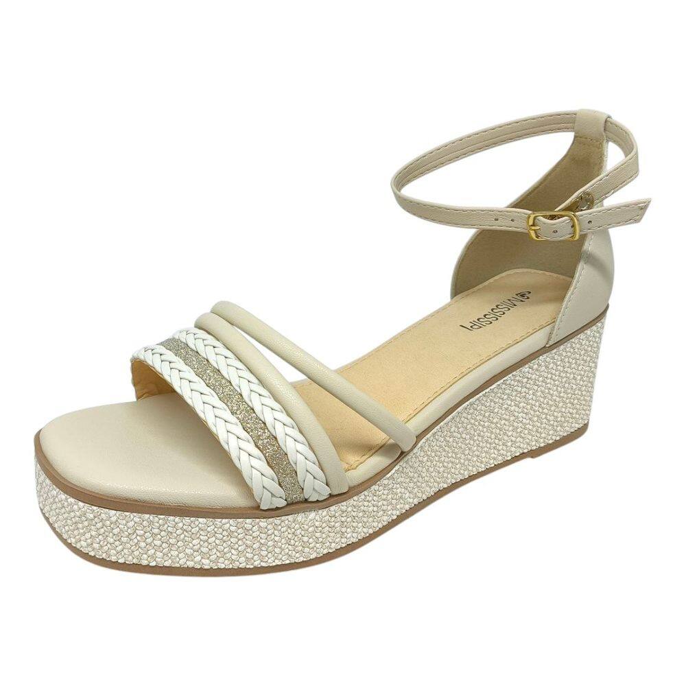 Sandália Feminina Anabela Média Tramada Conforto Extra