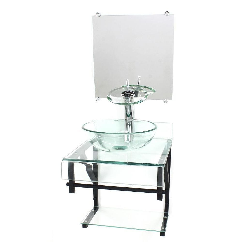 Gabinete Vidro 40Cm Banheiro Curvado Duplo Pp Cuba Redonda
