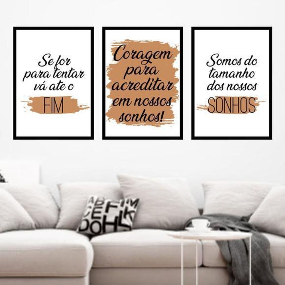 Kit 3 Quadros Decorativos Coragem Acreditar 34x23Cm