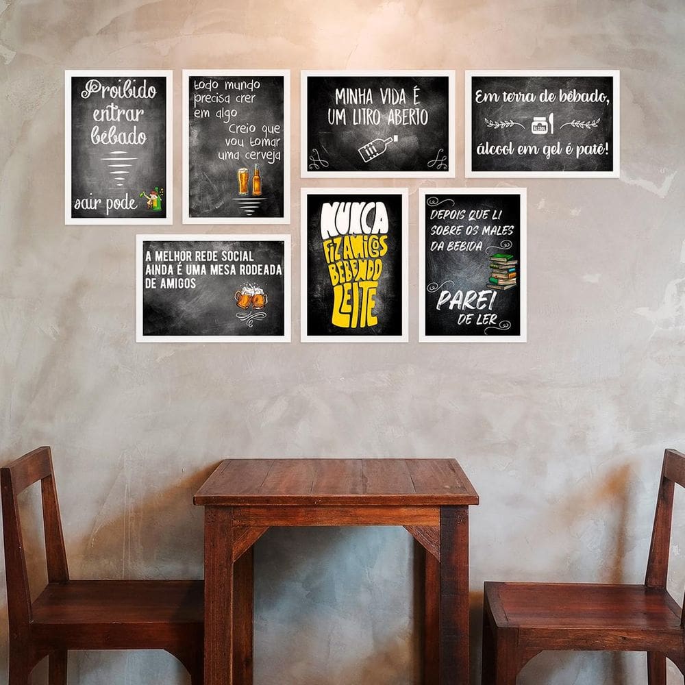 Kit De Placas Decorativas Cerveja Moldura Branca