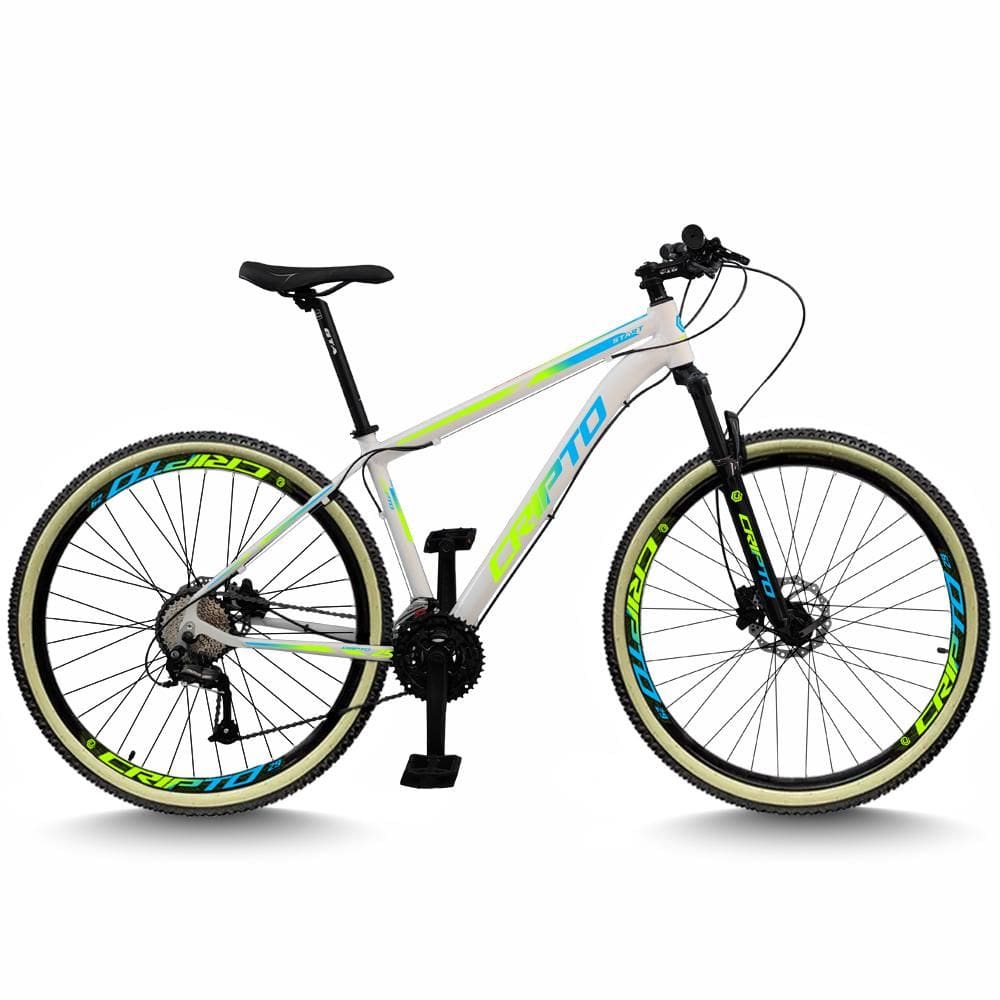 Bicicleta Aro 29 Cripto 24 Marchas Freios Disco e Suspensão Pneu Bege