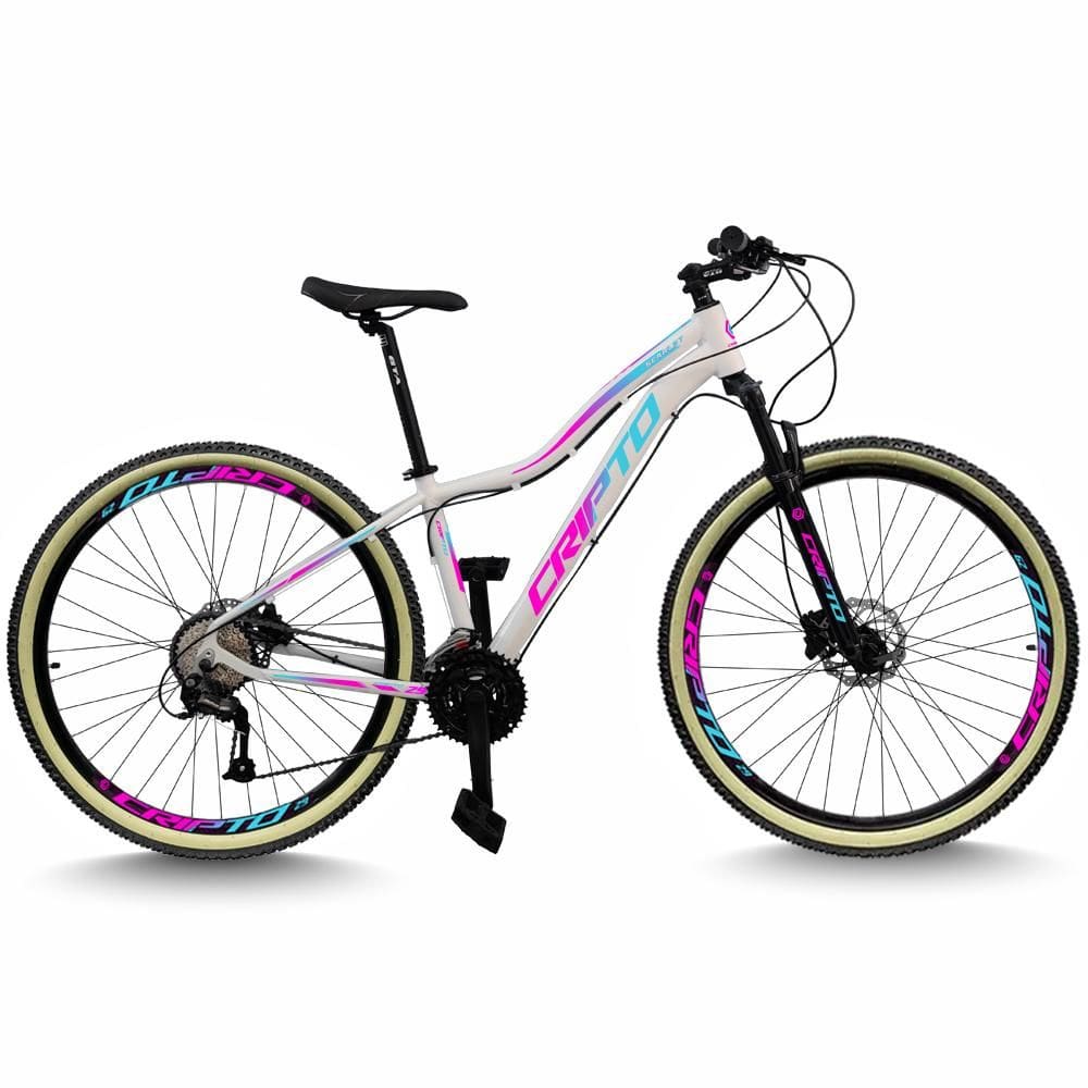 Bicicleta Aro 29 Cripto 24 Marchas Freio Disco c/Suspensão Pneu Bege