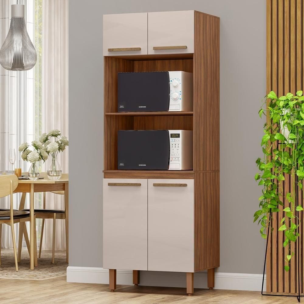 Paneleiro Pop Torre Quente 70cm Com 4 Portas E 2 Nichos Freijó/baunilha/freijó