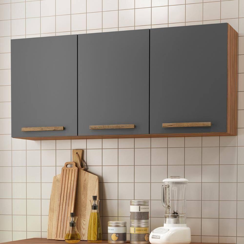 Armario Aéreo Pop 120 Cm Com 3 Portas Freijó/chumbo