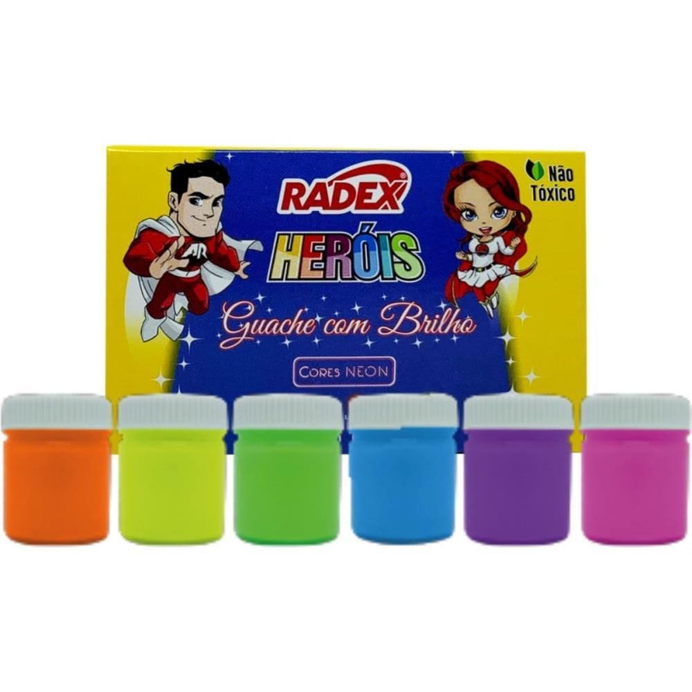 Tinta Guache 15ml 06 Cores c/Brilho Asuper - Radex