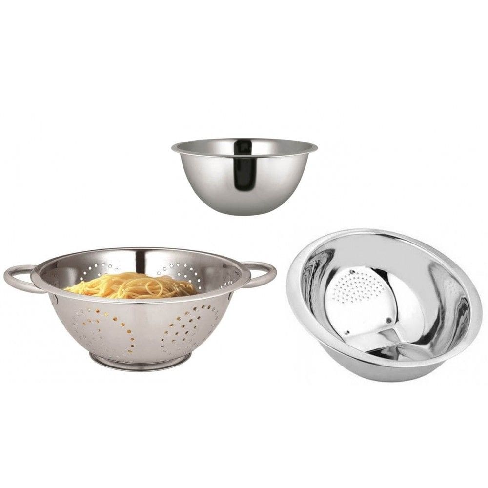 Conjunto Aço Inox 3 Peças Escorredor Arroz, Macarrão E Bowl