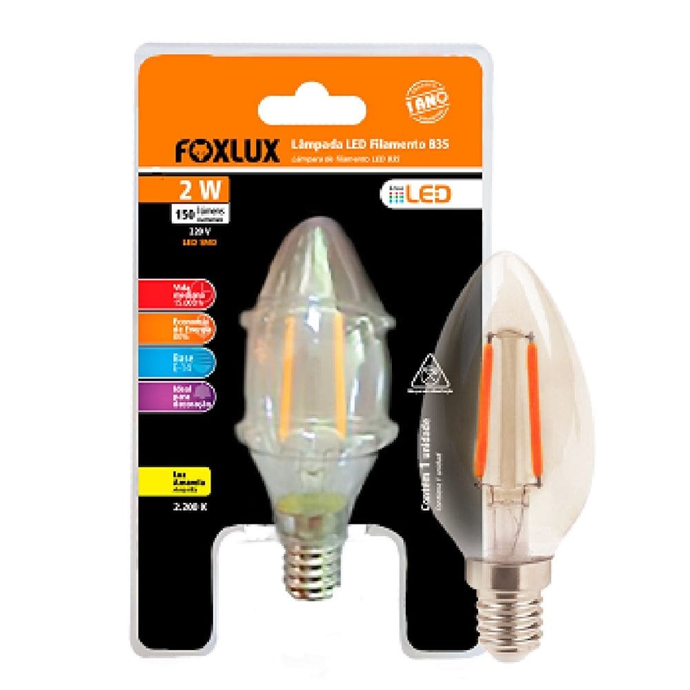 Lampada Filamento E14 B35 Vela 2W 220V Foxlux