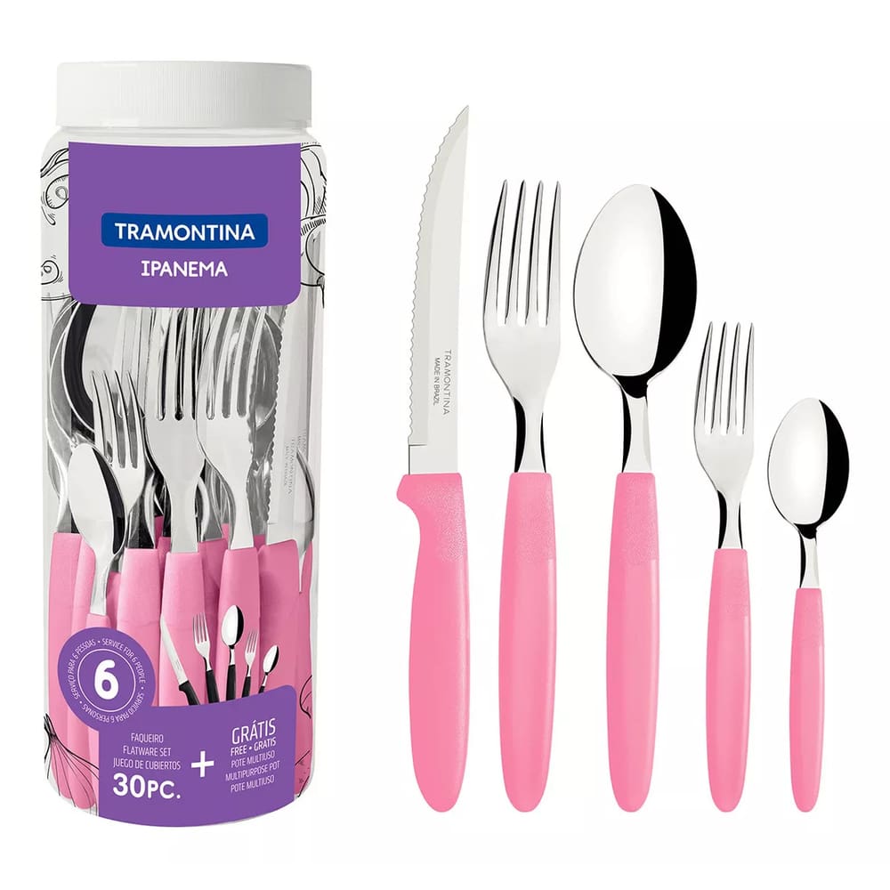 Faqueiro 30pcs Ipanema Rosa Tramontina Aço Inox Polipropileno