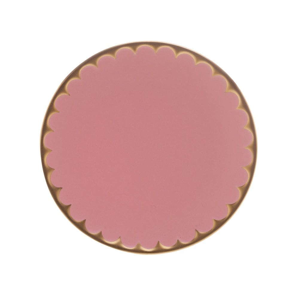 Prato Raso P/Sobremesa de Porcelana EGG Rosa Matt/Dourado 19cm Wolff