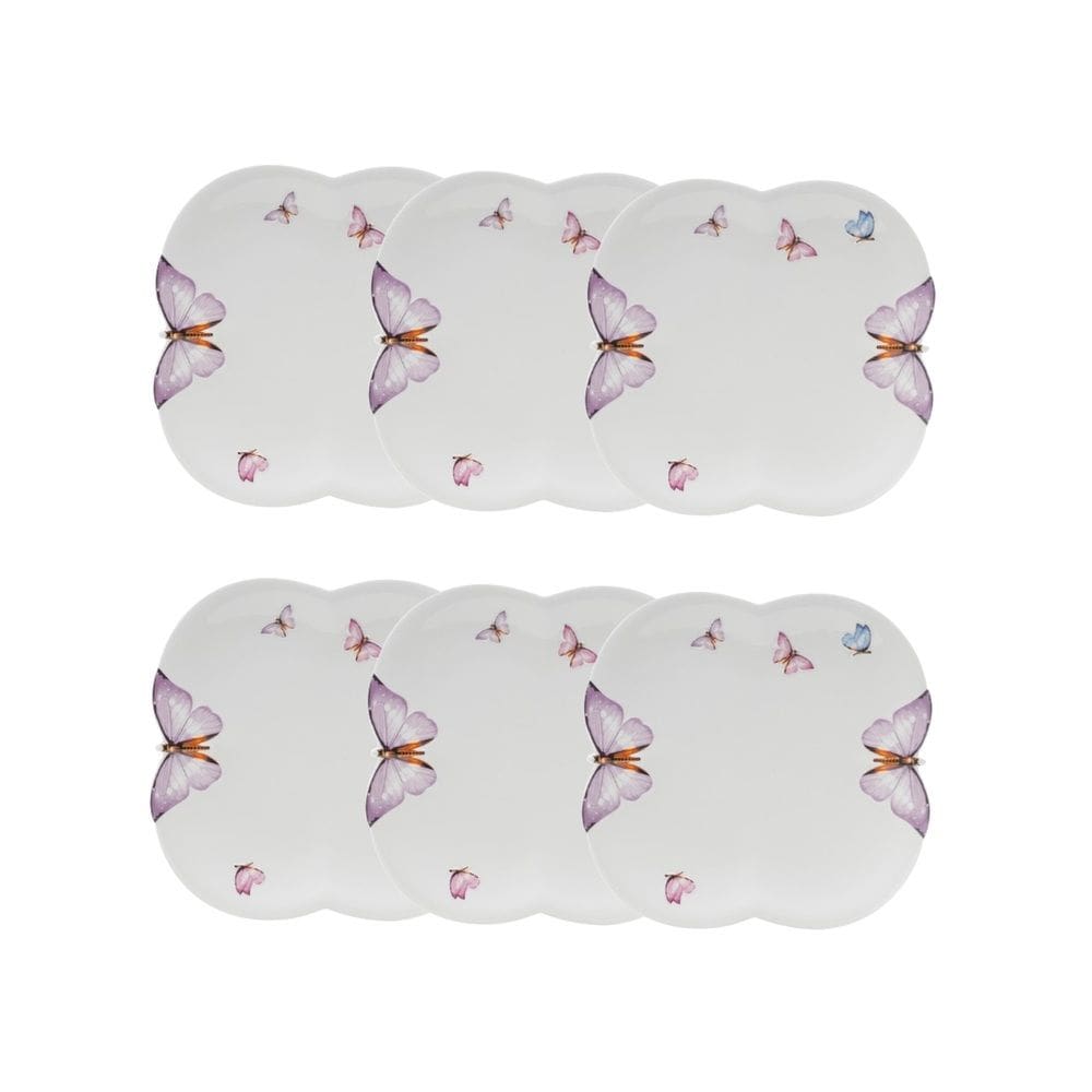 Cj 6 Sousplats de Porcelana Branca Borboletas 27cm Wolff